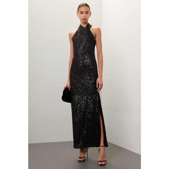 Rachel Rachel Roy Phoenix Black Sequined Sleeveless Halter Gown Size XS - Picture 1 of 16